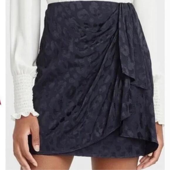 Express Navy Satin Leopard Print Mini Skirt - Picture 1 of 6